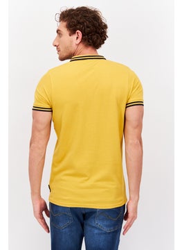 CROSSHATCH Men Regular Fit Short Sleeve Brand Logo Polo Shirt, Yellow  - Image 3