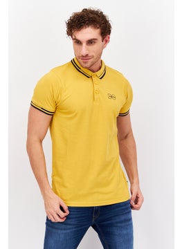 CROSSHATCH Men Regular Fit Short Sleeve Brand Logo Polo Shirt, Yellow  - Image 1