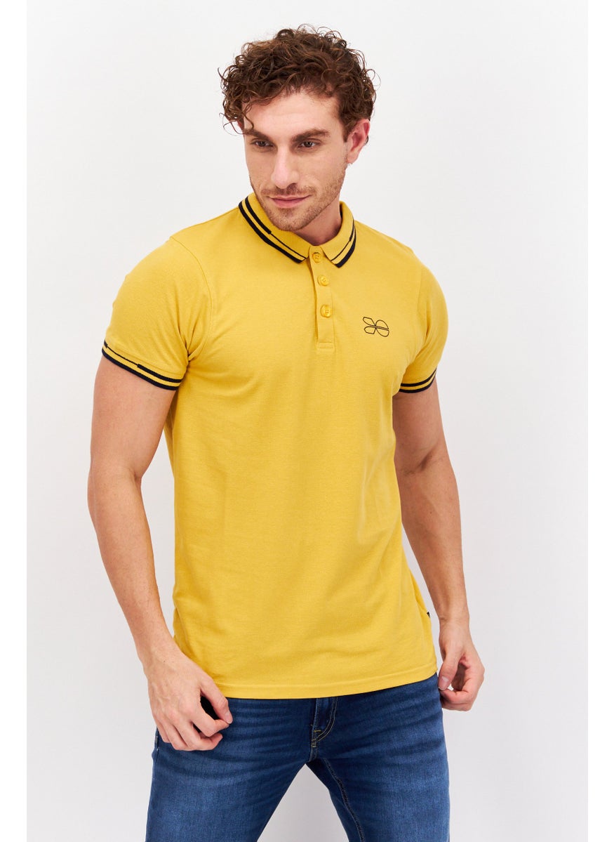 CROSSHATCH - Men Regular Fit Short Sleeve Brand Logo Polo Shirt, Yellow - Image 1