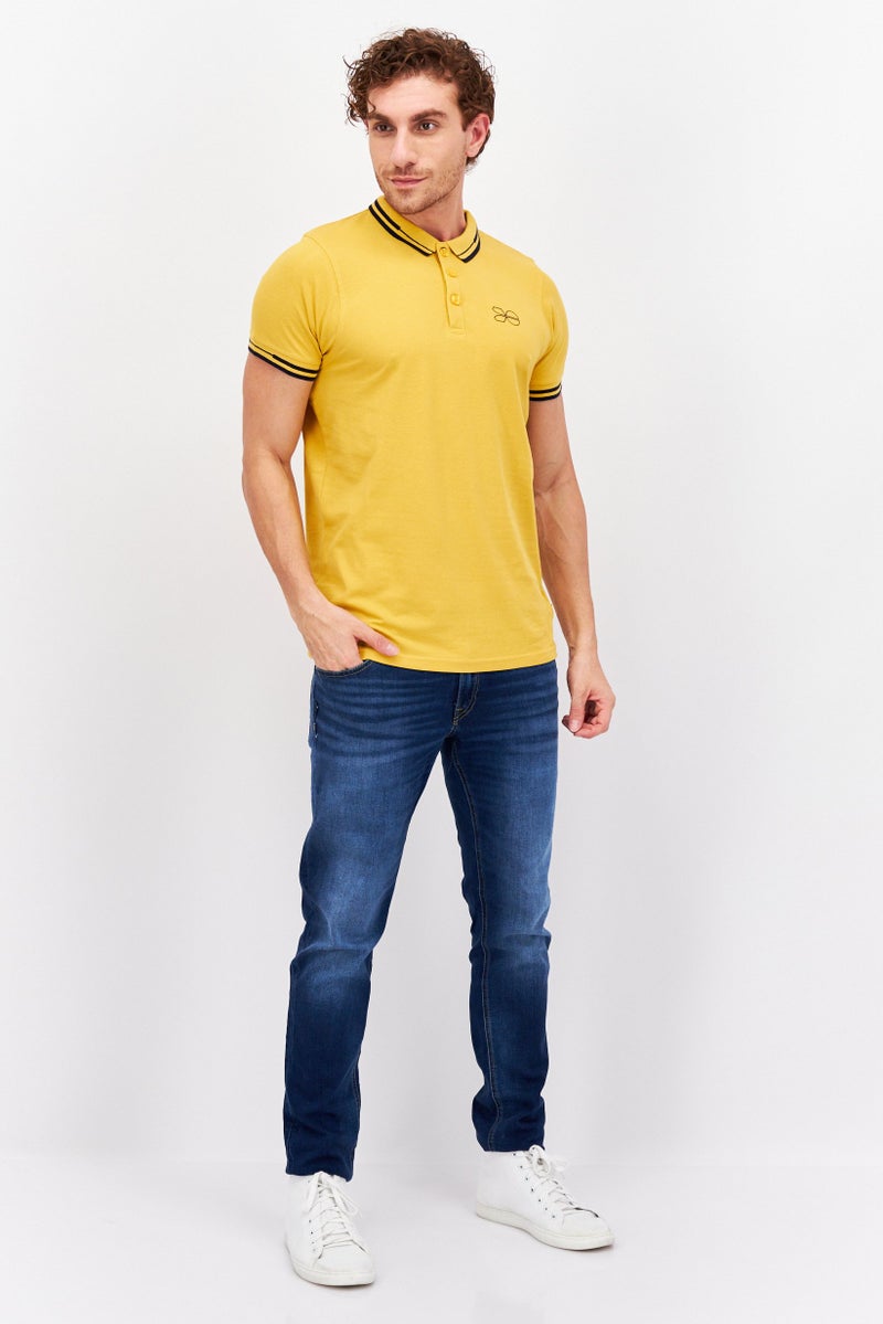 CROSSHATCH - Men Regular Fit Short Sleeve Brand Logo Polo Shirt, Yellow - Image 1