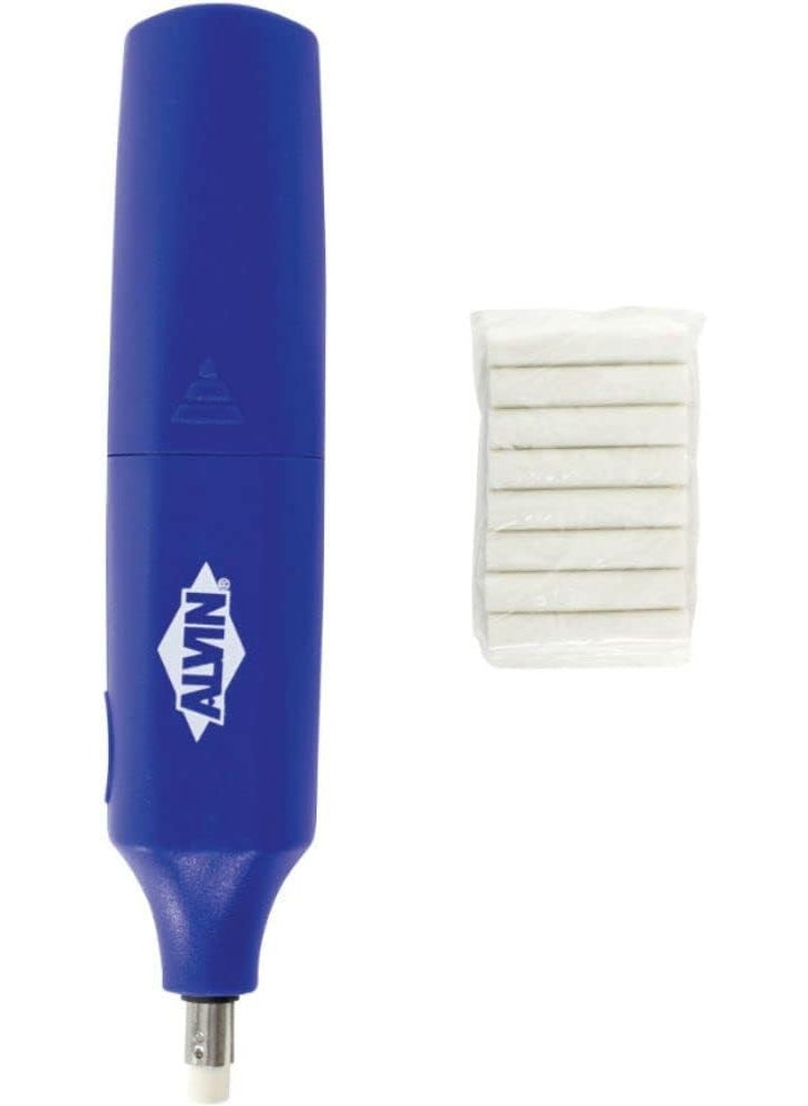 Alvin Alvin Battery Operated Eraser Auto Erasers for Drawing Painting Sketching Drafting Architectural Plans Comes with 8 replacement erasers  Blue  - Image 1
