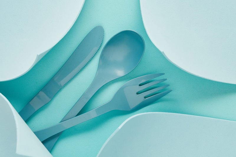 Knork مجموعة أدوات المائدة القابلة لإعادة الاستخدام من الخيزران النباتي من كنورك، 12 قطعة سكين، أزرق - Image 2