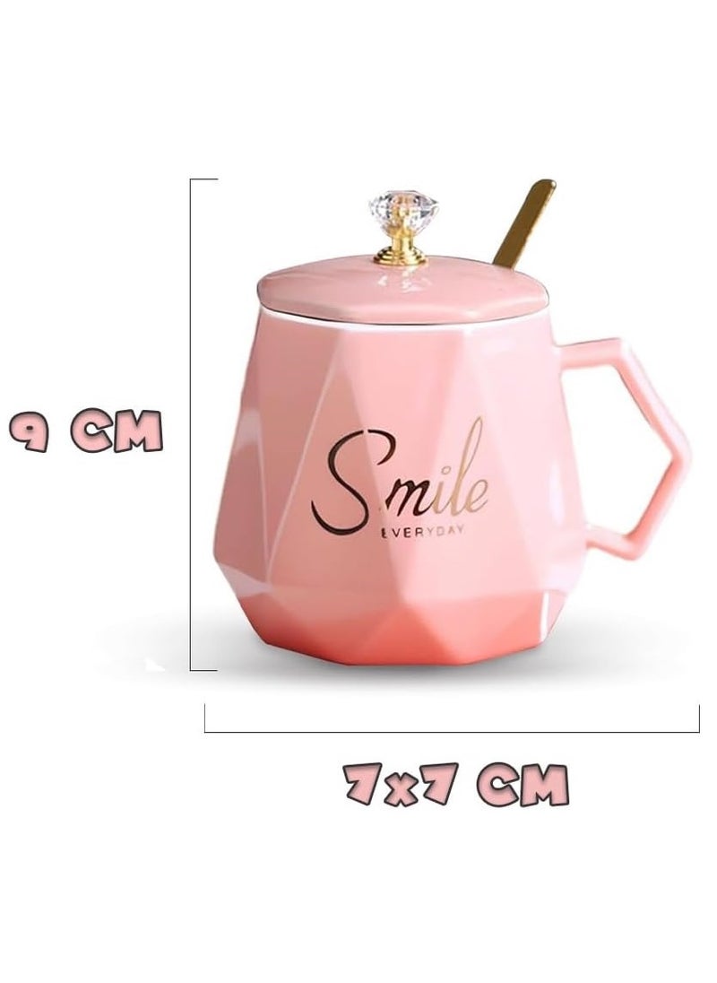 UKR - UKR Smile Premium Ceramic Tea & Coffee Mug with Spoon and Lid – Stylish Pink Water Cup for Office & Home | Elegant Ceramic Mug for Hot Drinks, Tea, Coffee & More - Image 1