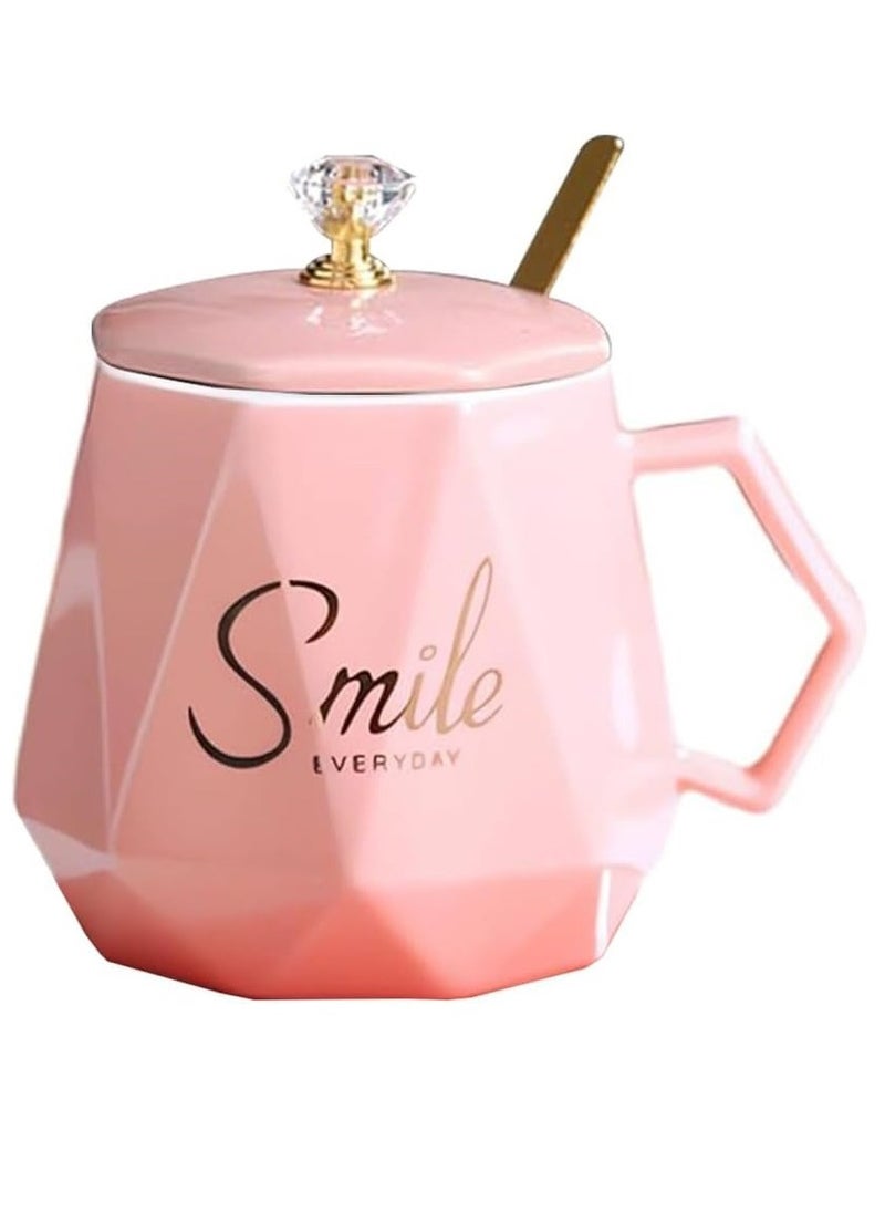 UKR - UKR Smile Premium Ceramic Tea & Coffee Mug with Spoon and Lid – Stylish Pink Water Cup for Office & Home | Elegant Ceramic Mug for Hot Drinks, Tea, Coffee & More - Image 1