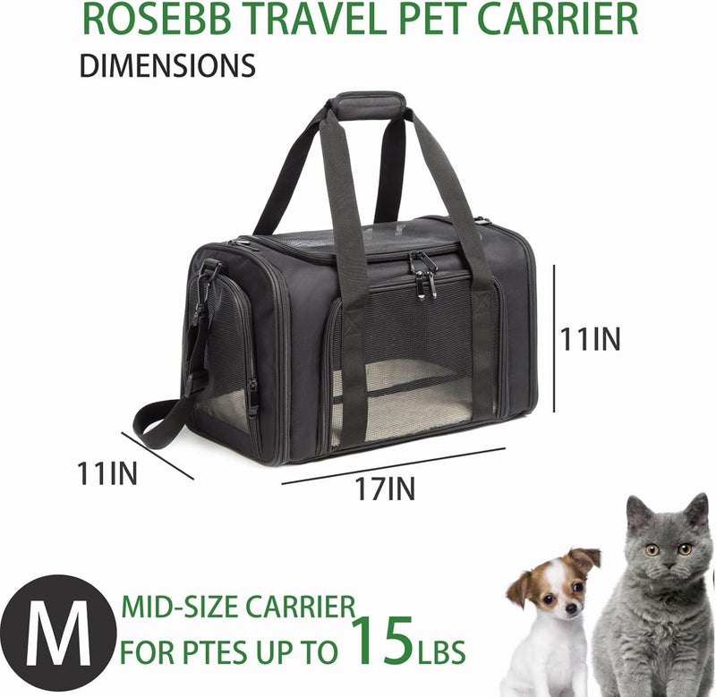 ROSEBB Cat Carrier Dog Carrier Pet Carrier Cat Bags for Small Medium Cats Dogs Puppies of 15 Lbs,of Airline Approved Small Dog Bag Soft Sided,Collapsible Travel Puppy Carrier (Medium, Black) - Image 2