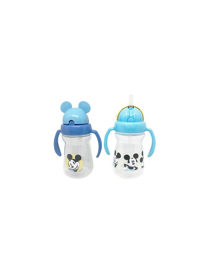 Disney Cudlie Mickey Mouse Baby Girl 2 Pack of 6 Oz Sippers Handles Pop Up Straw Character Molded Lid in Yellow & Blue - Image 1