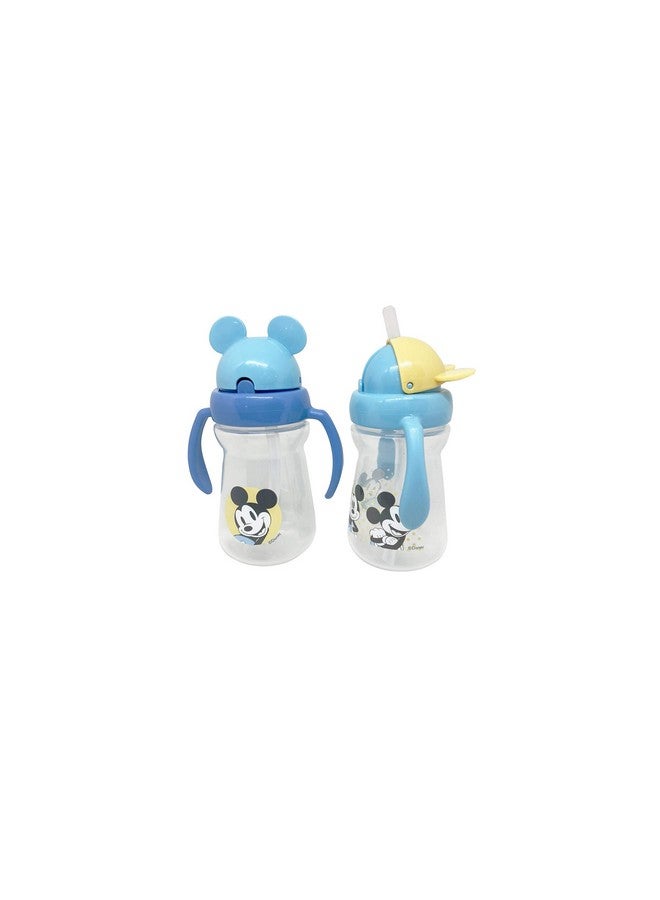 Disney Cudlie Mickey Mouse Baby Girl 2 Pack of 6 Oz Sippers Handles Pop Up Straw Character Molded Lid in Yellow & Blue - Image 3