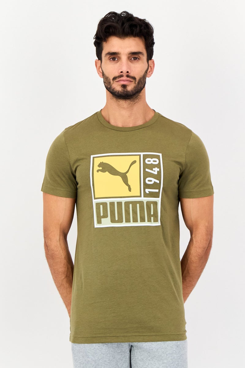 PUMA تي شيرت رياضي للرجال بأكمام قصيرة مناسب في الهواء الطلق، زيتوني داكن - Image 1