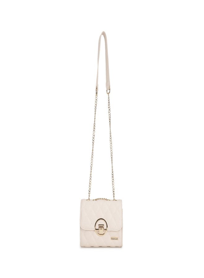 fastrack Beige Quilted Sling Bag for Women | Faux Leather Crossbody with Adjustable Metal Strap, Button Closure & Spacious Main Compartment | Stylish Everyday Sling for Casual Outings & Work Days - Image 2