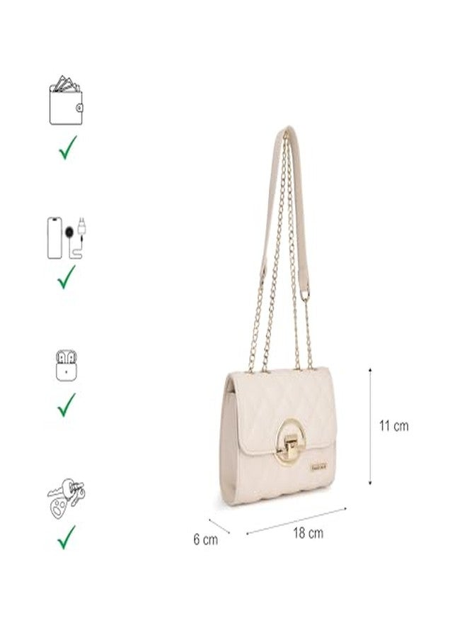 fastrack Beige Quilted Sling Bag for Women | Faux Leather Crossbody with Adjustable Metal Strap, Button Closure & Spacious Main Compartment | Stylish Everyday Sling for Casual Outings & Work Days - Image 5