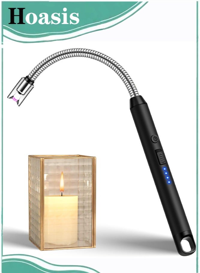 Hoasis Electric Candle Lighter， Long Reach Rechargeable USB C Lighters， Electric Arc Plasma Lighter， with Long Flexible Neck for Candles, BBQ, Camping, Grill (Black) - Image 1