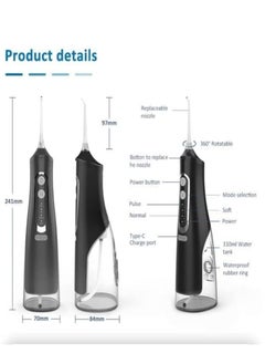 Denx Water Flosser Tooth Brush, Cordless 310mL Professional Oral Irrigator, 360° Nozzle Rotation, Hidden Charging Port, 4 Modes 4 Jet Tips, IPX7 Waterproof, Easy-to-Clean (Black)  - Image 3