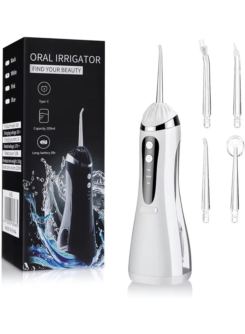 Oral Irrigator, Water Flosser Tooth Brush, Cordless 200mL Professional Oral Irrigator, 360° Nozzle Rotation, Hidden Charging Port, IPX6 Waterproof, Easy-to-Clean | White