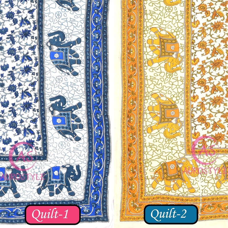 WORLDNEX 400 TC Pure Cotton Jaipuri Design Printed Light Weight Traditional Rajasthani Print Single Bed QuiltRazaiRajai Design 8 Single Bed Set of 2 Combo Set - Image 5