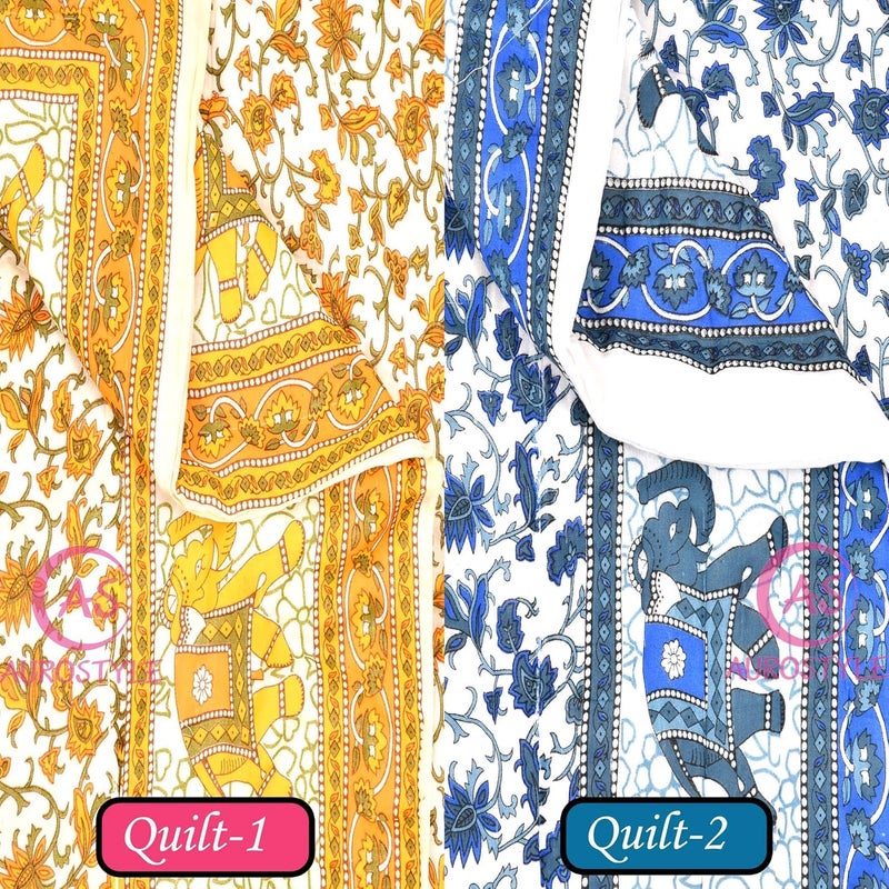 WORLDNEX 400 TC Pure Cotton Jaipuri Design Printed Light Weight Traditional Rajasthani Print Single Bed QuiltRazaiRajai Design 8 Single Bed Set of 2 Combo Set - Image 4