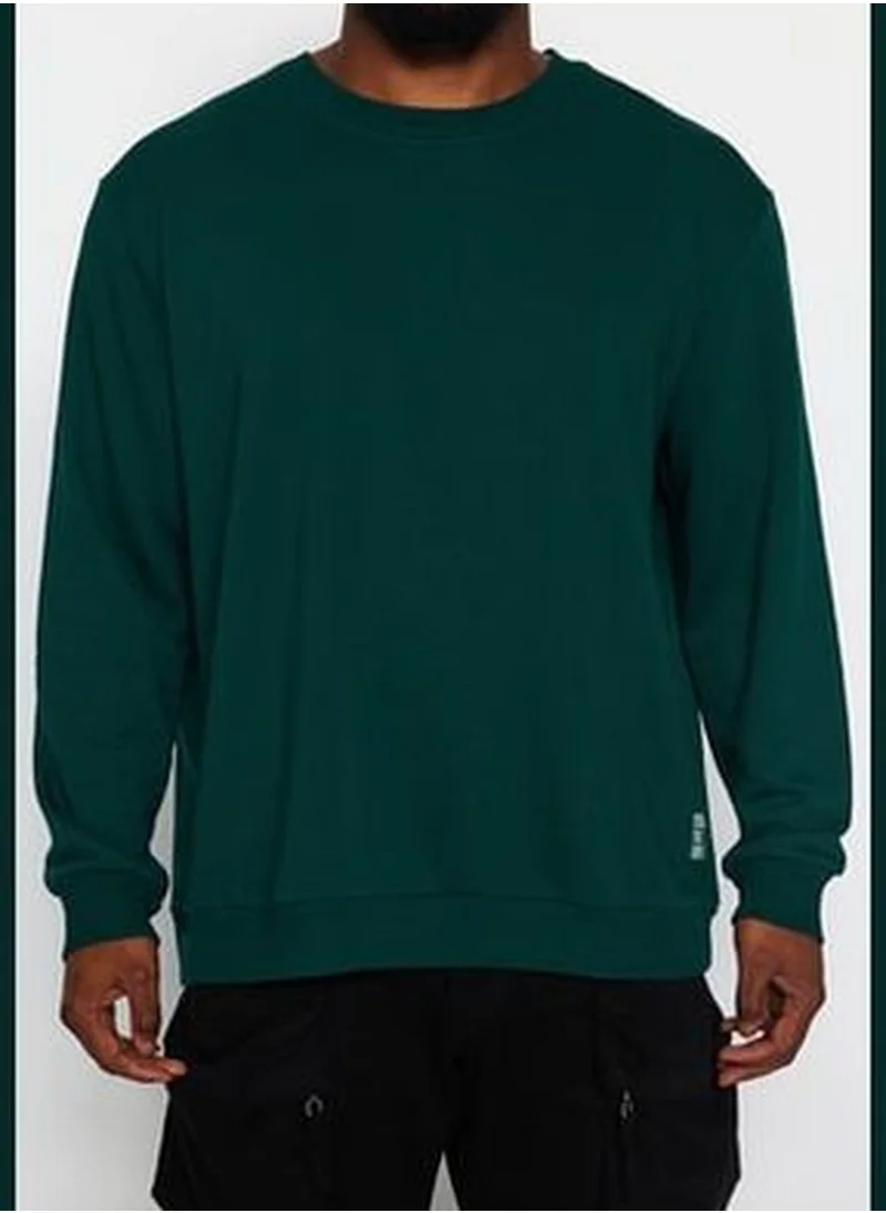 trendyol Emerald Men's Plus Size Regular/Regular Cut, Comfortable with Labels, Cotton Sweatshirt.