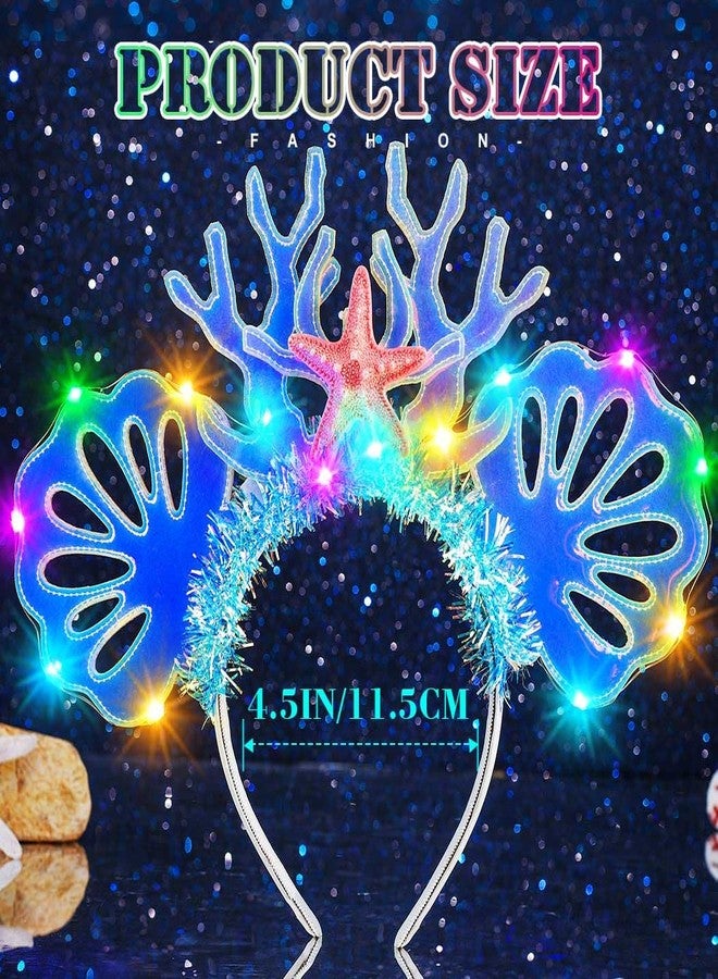 JEAIRTS Light Up Shell Headband Glowing Starfish Ocean Hair Band Led Mermaid Costume Hair Accessories for Women - Image 2