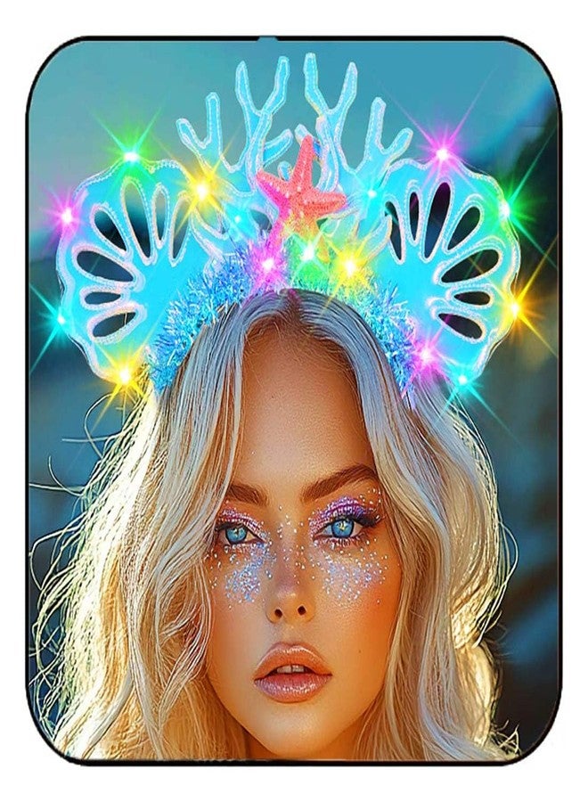 JEAIRTS Light Up Shell Headband Glowing Starfish Ocean Hair Band Led Mermaid Costume Hair Accessories for Women - Image 1
