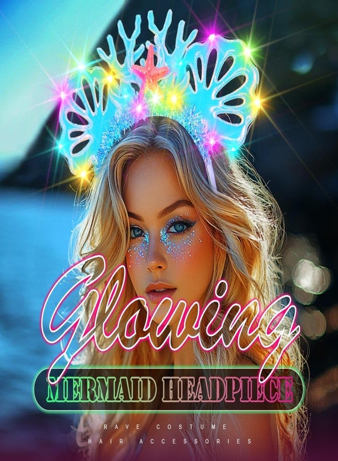 JEAIRTS Light Up Shell Headband Glowing Starfish Ocean Hair Band Led Mermaid Costume Hair Accessories for Women - Image 3
