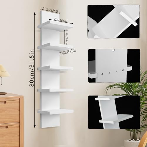 YEXEXINM Extended 5 Tier Wall Shelf Unit - 43" Lack Display Floating Shelf, Narrow Smooth Laminate Finish - Vertical Wall Decor Mount Floating Storage Home Decor Organizer Tall Tower Utility Shelves(White) - Image 5