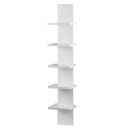 YEXEXINM Extended 5 Tier Wall Shelf Unit - 43" Lack Display Floating Shelf, Narrow Smooth Laminate Finish - Vertical Wall Decor Mount Floating Storage Home Decor Organizer Tall Tower Utility Shelves(White) - Image 1