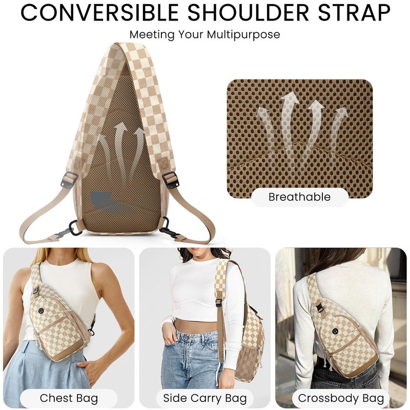 Vankor Small Crossbody Purses Bags for Women Men Travel, Chest Sling Bag Women Casual Cross Body Bag for Woman Sling Backpack Corduroy Checkered Brown - Image 4