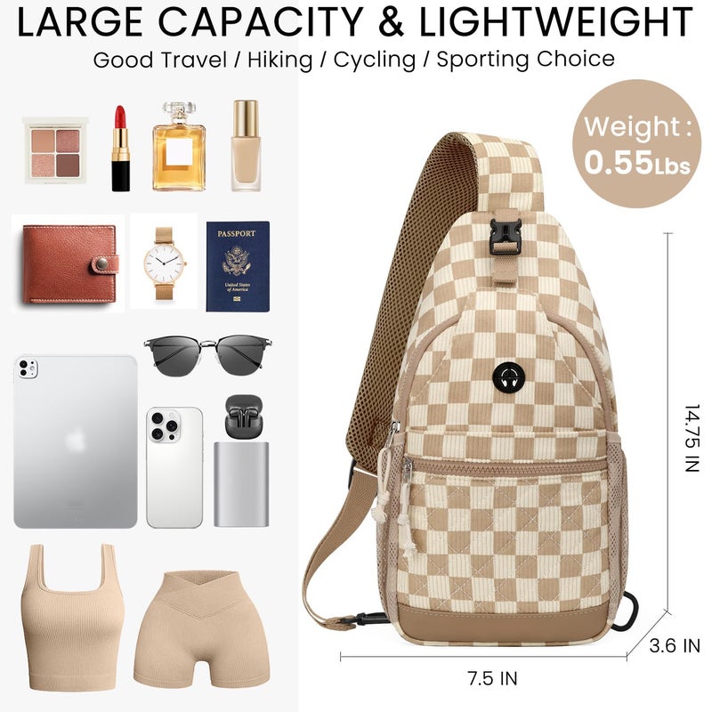 Vankor Small Crossbody Purses Bags for Women Men Travel, Chest Sling Bag Women Casual Cross Body Bag for Woman Sling Backpack Corduroy Checkered Brown - Image 2