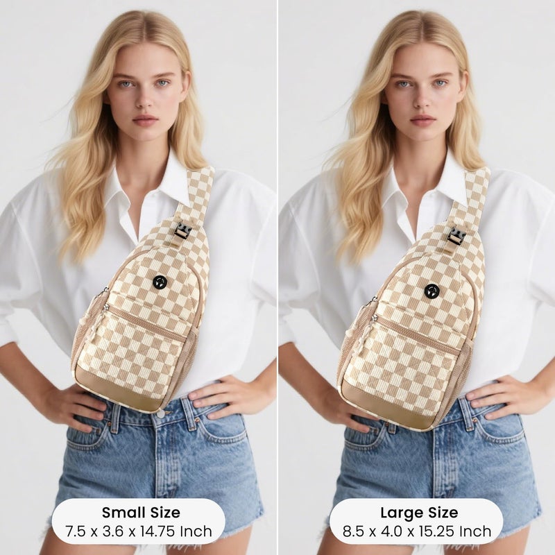Vankor Small Crossbody Purses Bags for Women Men Travel, Chest Sling Bag Women Casual Cross Body Bag for Woman Sling Backpack Corduroy Checkered Brown - Image 3