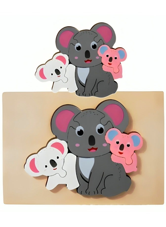 Wooden 3D Puzzles, Animal Family Style, Teacher Parents Early Learning Support Tools, Attractive Colors and Patterns, Montessori Motor Skill Development Toys, Great Kids Gift (Panda Family Style) - Image 1