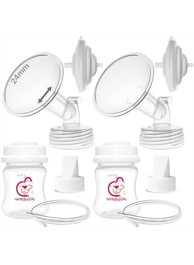 NENESUPPLY قطع مضخة نينسوبلاي 24 مم متوافقة مع مضخة الثدي سبيكترا S2 S1 9 بلس استبدال قطع مضخة سبيكترا وإكسسوارات S2 بما في ذلك فلانج 24 مم صمام بطة أنبوب واقي من التدفق العكسي زجاجات - Image 1