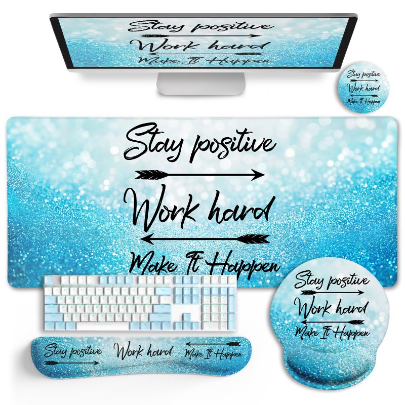 LIMKRIAN Desk Mat Pad, XXL Large Gaming Mouse Pad with Wrist Rest Wrist Support, Ergonomic Mouse Pad, Keyboard Wrist Rest, Coaster, Home Office Desk Accessories Decor Supplies, Stay Positive - Image 1