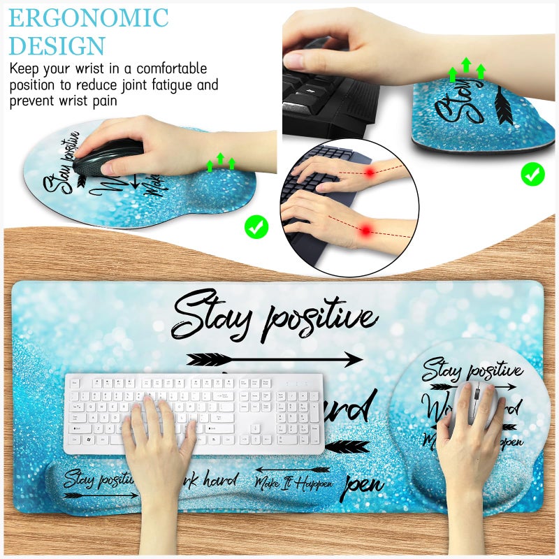 LIMKRIAN Desk Mat Pad, XXL Large Gaming Mouse Pad with Wrist Rest Wrist Support, Ergonomic Mouse Pad, Keyboard Wrist Rest, Coaster, Home Office Desk Accessories Decor Supplies, Stay Positive - Image 3