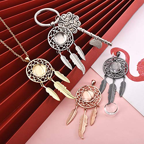 LANBEIDE 60Pieces Cabochons Jewelry Making Kits-20Pcs Dreamcatcher Bezel Pendant Trays with 20Pcs Glass Cabochons 14mm and 20Pcs Black Waxed Necklace Cords for Photo Pendant Jewelry Making - Image 3