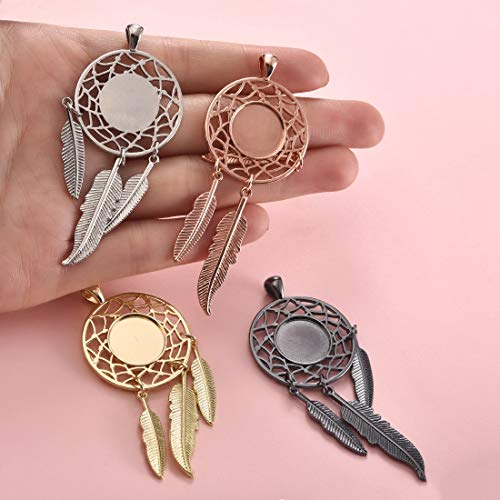 LANBEIDE 60Pieces Cabochons Jewelry Making Kits-20Pcs Dreamcatcher Bezel Pendant Trays with 20Pcs Glass Cabochons 14mm and 20Pcs Black Waxed Necklace Cords for Photo Pendant Jewelry Making - Image 4