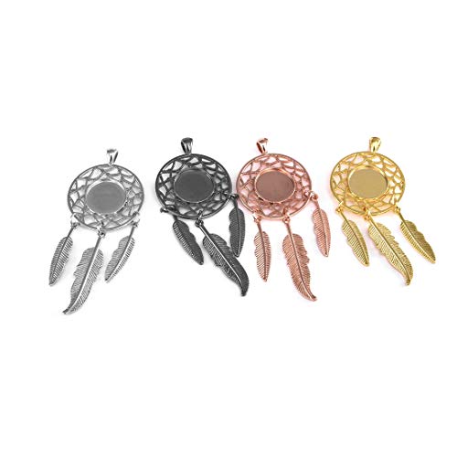 LANBEIDE 60Pieces Cabochons Jewelry Making Kits-20Pcs Dreamcatcher Bezel Pendant Trays with 20Pcs Glass Cabochons 14mm and 20Pcs Black Waxed Necklace Cords for Photo Pendant Jewelry Making - Image 2