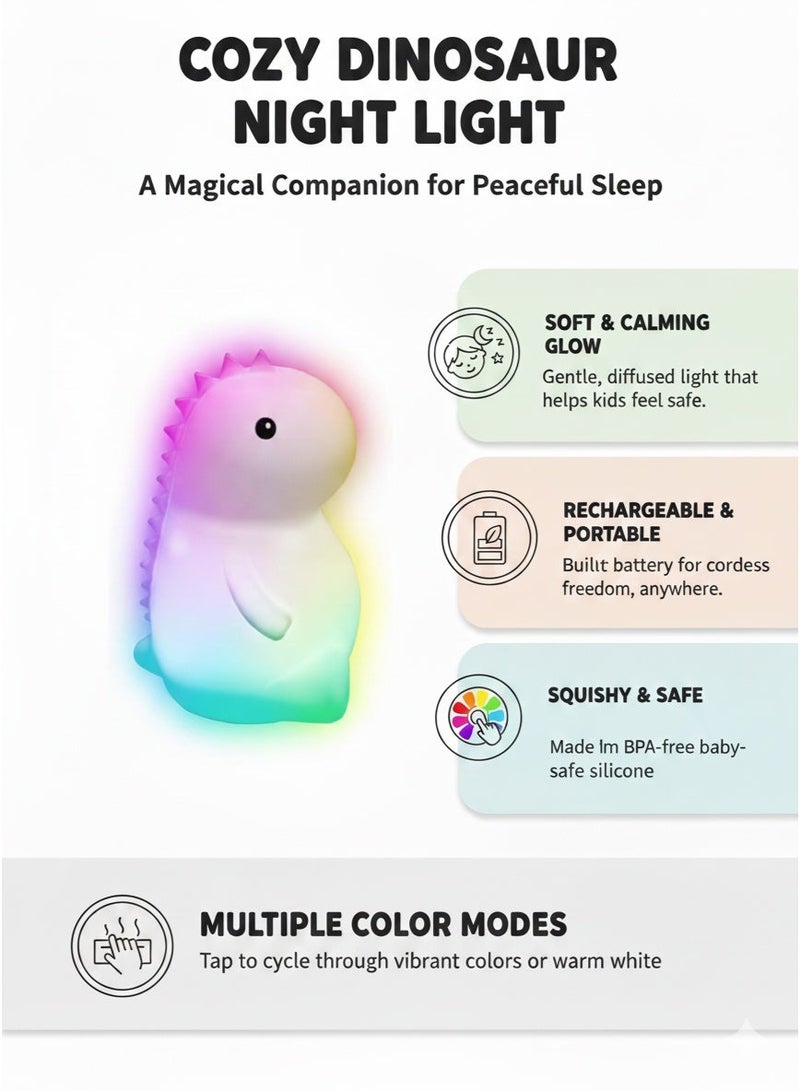 مصباح ديناصور إسفنجي متغير اللون - مصباح ليلي على شكل ديناصور من السيليكون الناعم للأطفال، مصباح LED محمول، لعبة آمنة وممتعة - Image 2