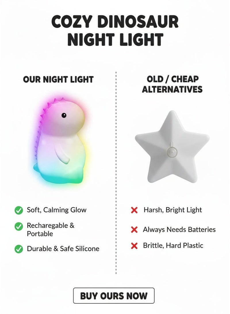 مصباح ديناصور إسفنجي متغير اللون - مصباح ليلي على شكل ديناصور من السيليكون الناعم للأطفال، مصباح LED محمول، لعبة آمنة وممتعة - Image 4
