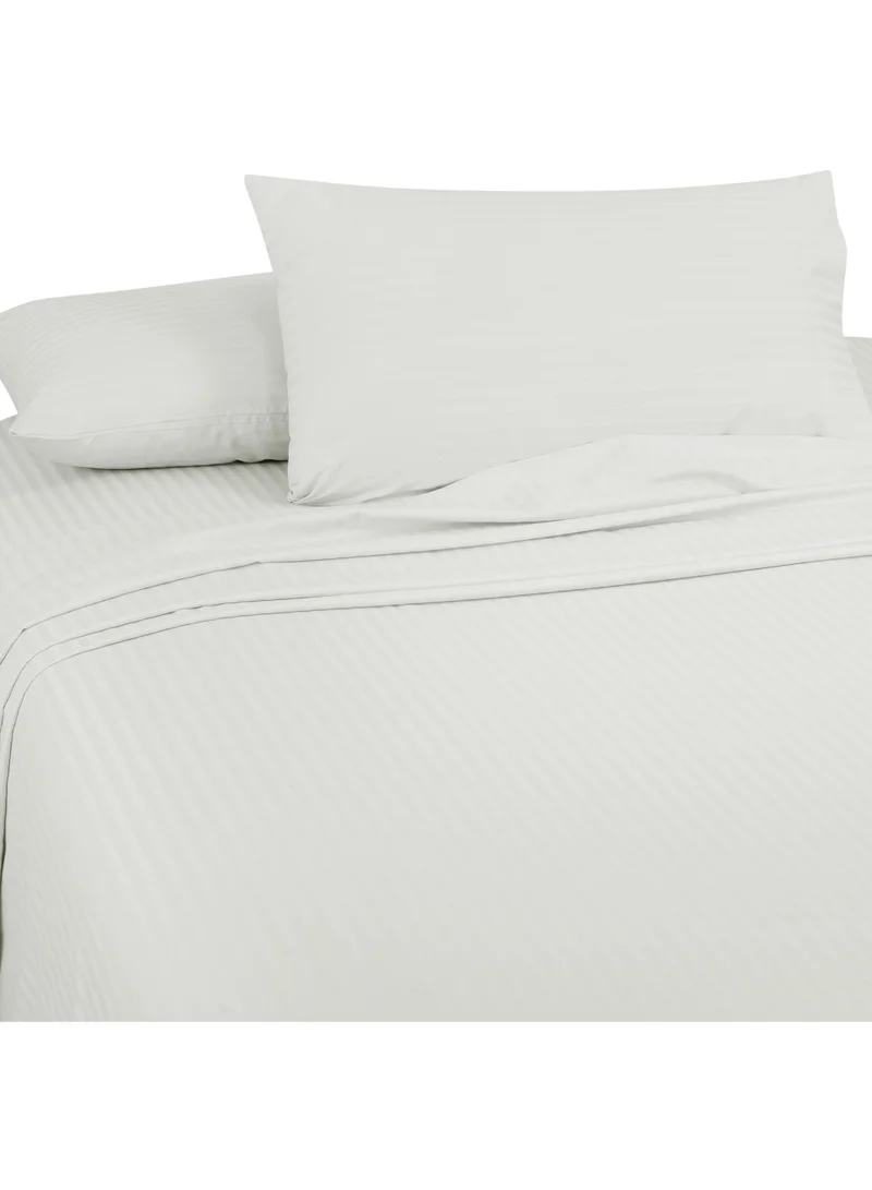 Bliss Casa Bliss Casa 3 Pieces 1cm Stripe Bed Sheets Full (140x200+30 cm) - Soft Satin Sheet Set with Pillowcases - Deep Pocket, Hotel Collection, Luxury Bedding Set include 1 fitted Sheet, 2 Pillowcases -White