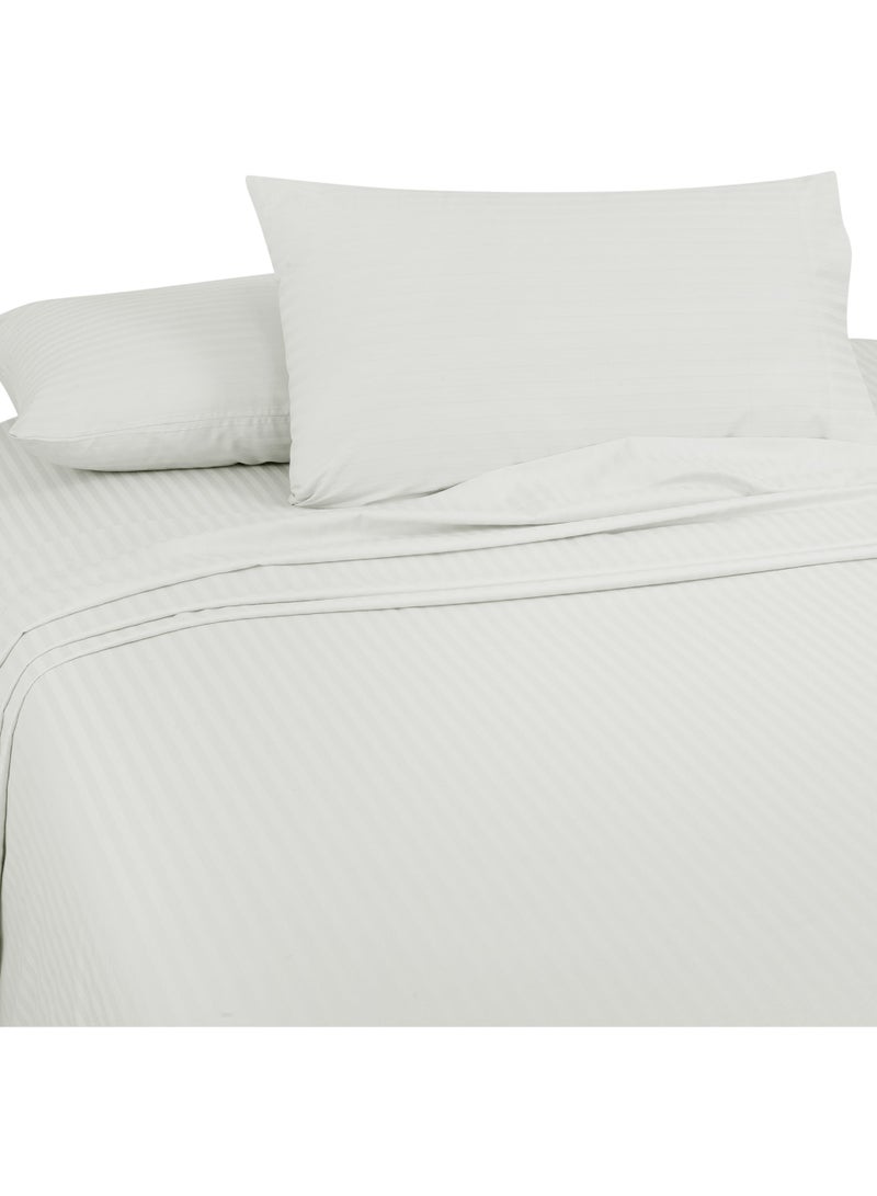 Bliss Casa Bliss Casa 3 Pieces 1cm Stripe Bed Sheets Full (140x200+30 cm) - Soft Satin Sheet Set with Pillowcases - Deep Pocket, Hotel Collection, Luxury Bedding Set include 1 fitted Sheet, 2 Pillowcases -White  - Image 2