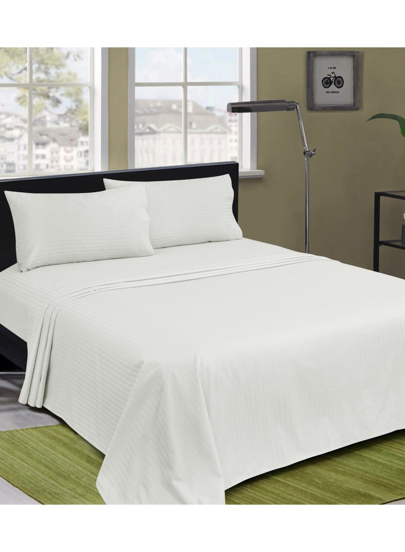 Bliss Casa Bliss Casa 3 Pieces 1cm Stripe Bed Sheets Full (140x200+30 cm) - Soft Satin Sheet Set with Pillowcases - Deep Pocket, Hotel Collection, Luxury Bedding Set include 1 fitted Sheet, 2 Pillowcases -White  - Image 3