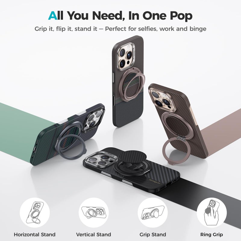 BENKS ArmorPop Magnetic Phone Grip & Stand for MagSafe, 360Â° Rotation Adjustable Phone Ring Holder for iPhone 17/16/15/14/13/12 Series, Durable Kevlar Design - Image 4