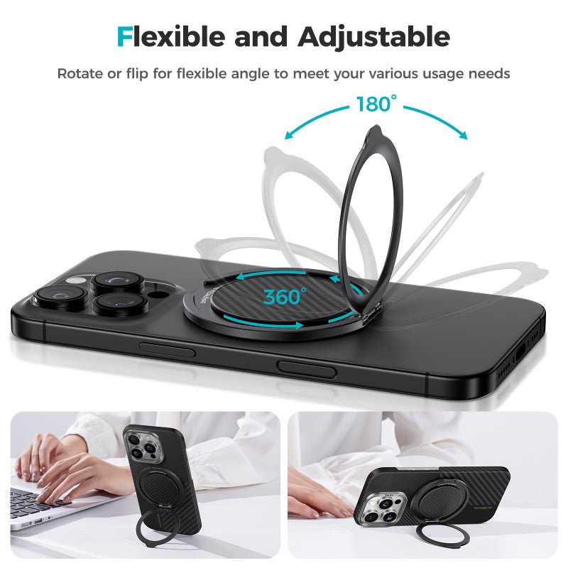BENKS ArmorPop Magnetic Phone Grip & Stand for MagSafe, 360Â° Rotation Adjustable Phone Ring Holder for iPhone 17/16/15/14/13/12 Series, Durable Kevlar Design - Image 3