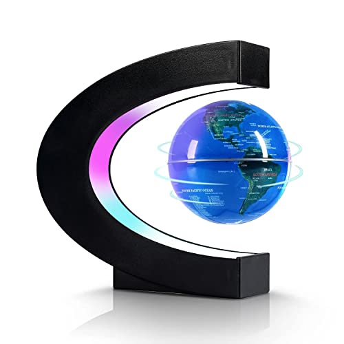 Flagest Magnetic Levitation Floating Globe, Levitating C Shape Globe with LED Lights for Education Home Office Desk Bookshelf Decor, Holiday Anniversary Creative Gift(3.3 Inches) - Image 1