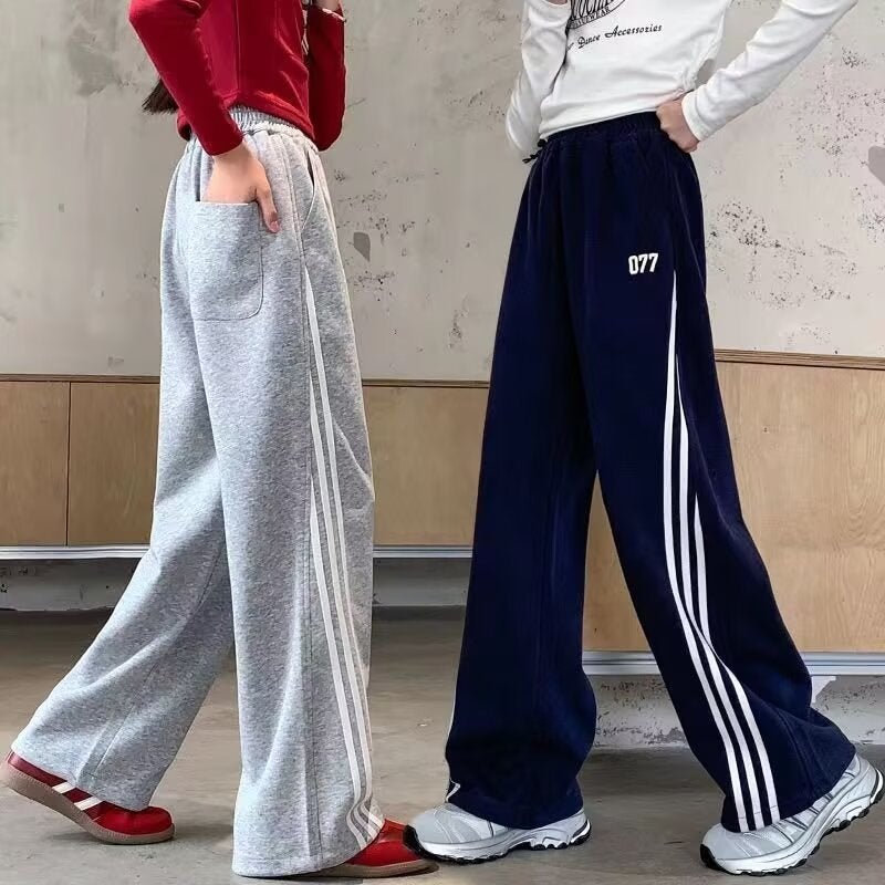 Girls' Gray Sweatpants Autumn Style Big Girl Straight High-Waisted Wide-Leg Pants Joggers Children'S Pants Trendy - Image 2