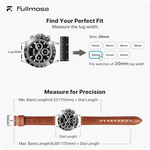 Fullmosa Watch Band, Quick Release Leather Watch Strap for Men Women, Replacement Bands Width 12mm 14mm 16mm 18mm 19mm 20mm 21mm 22mm 24mm - Image 5