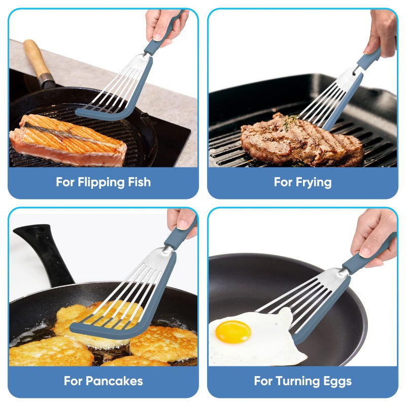 Maywe Tanso Nonstick Fish Spatula,Maywe Tanso Thin Slotted Spatulas Turner Silicone Fish Spatulas for Nonstick Cookware,High Heat Resistant BPA Free Cooking Utensils,Ideal for Fish,Eggs,Pancakes - Image 3