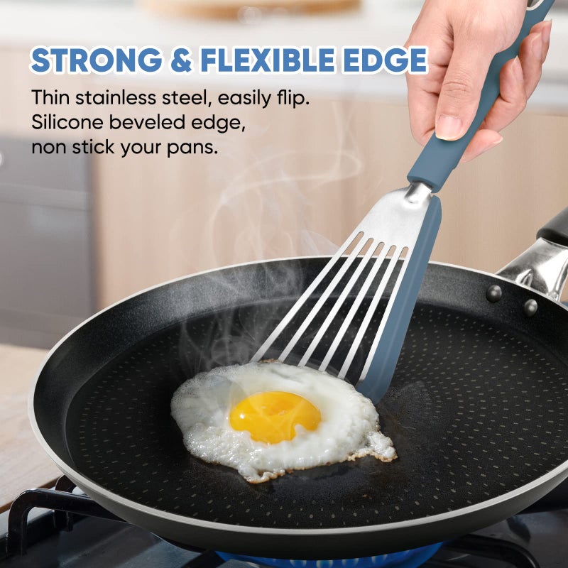 Maywe Tanso Nonstick Fish Spatula,Maywe Tanso Thin Slotted Spatulas Turner Silicone Fish Spatulas for Nonstick Cookware,High Heat Resistant BPA Free Cooking Utensils,Ideal for Fish,Eggs,Pancakes - Image 2