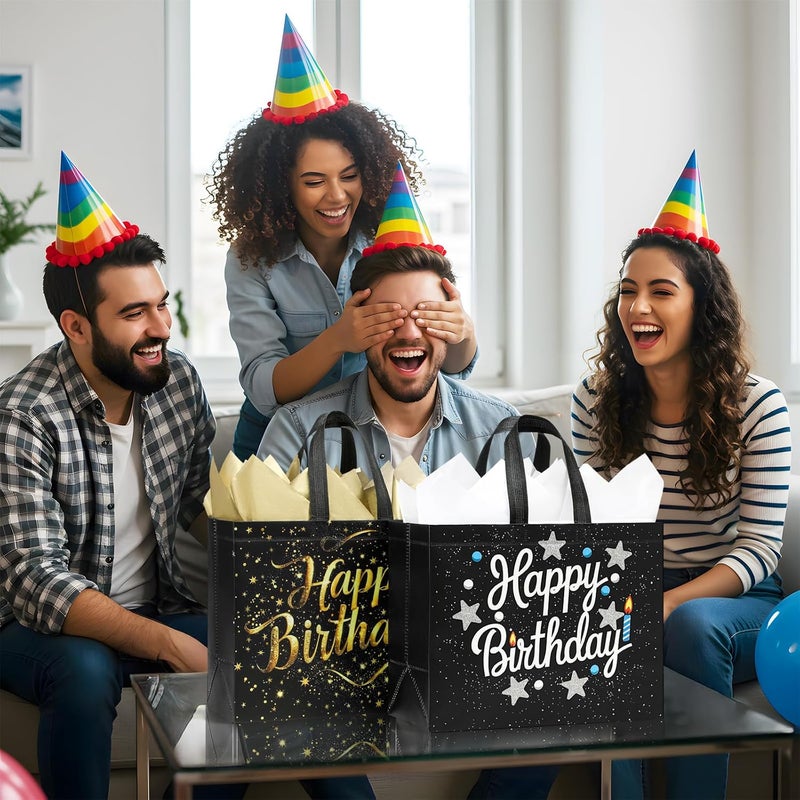2 Pack 13" Large Birthday Gift Bags with Tissue Paper & Cards, Reusable Non-Woven Bags - Image 5