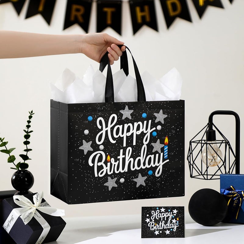 2 Pack 13" Large Birthday Gift Bags with Tissue Paper & Cards, Reusable Non-Woven Bags - Image 4