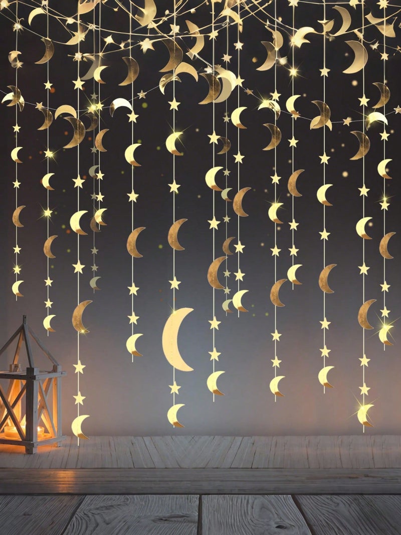 Ramadan Hanging Moon And Star Wall Decoration Gold 4m Length - Image 1